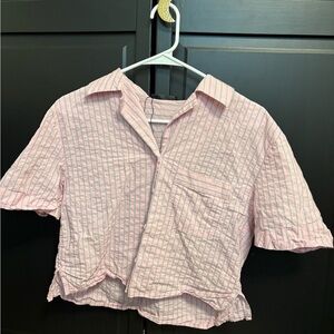 Zara Pink Striped Button Down Shirt